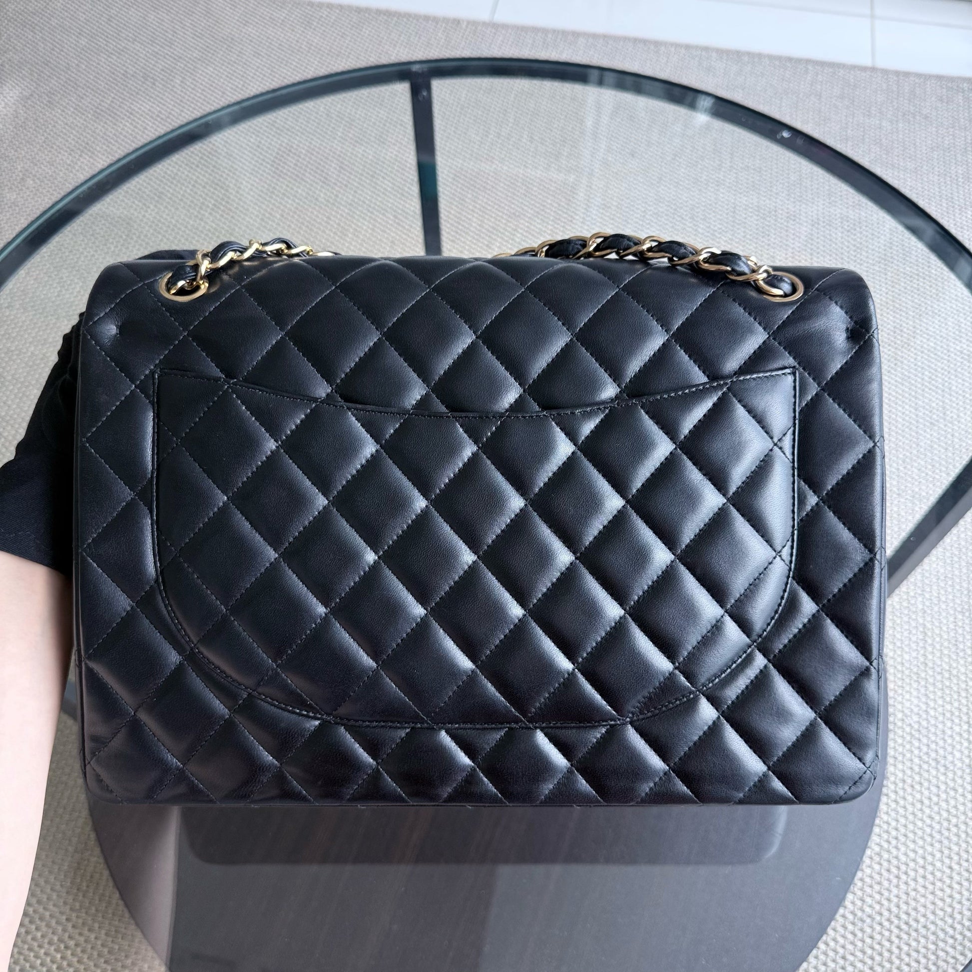 Chanel Classic Flap Maxi - Double Flap 33CM Quilted Lambskin Black Gold Hardware Series 14