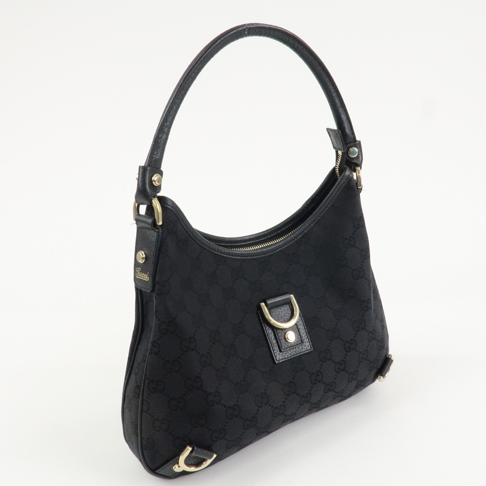 GUCCI Abbey GG Canvas Leather Shoulder Bag Black 130738