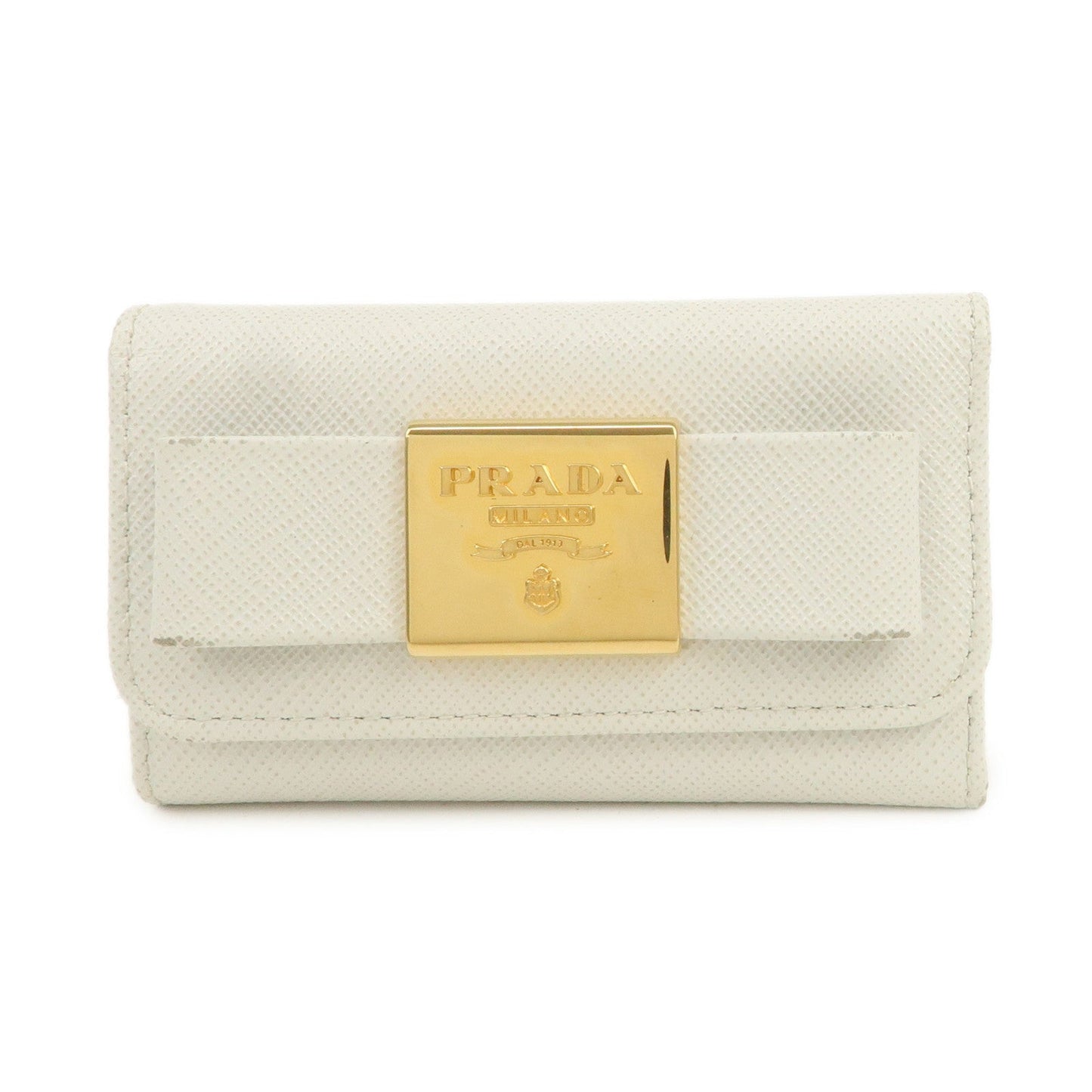Ribbon Key Case Key Holder Leather Saffiano White Key Chain