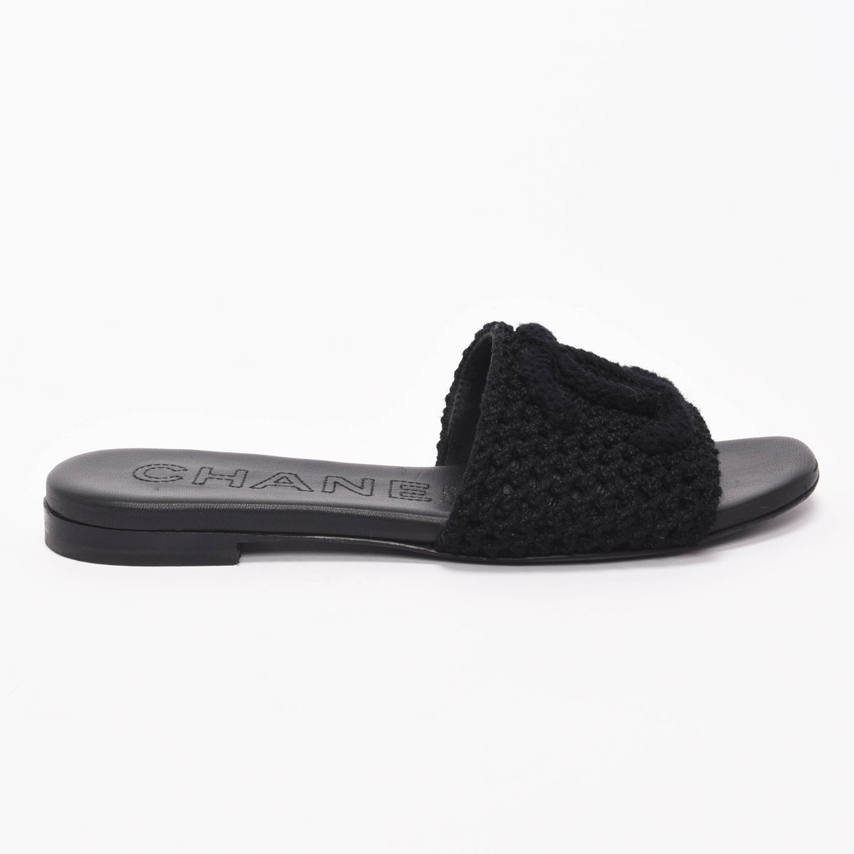 Chanel Black Crochet Knit CC Slides 35 for Women