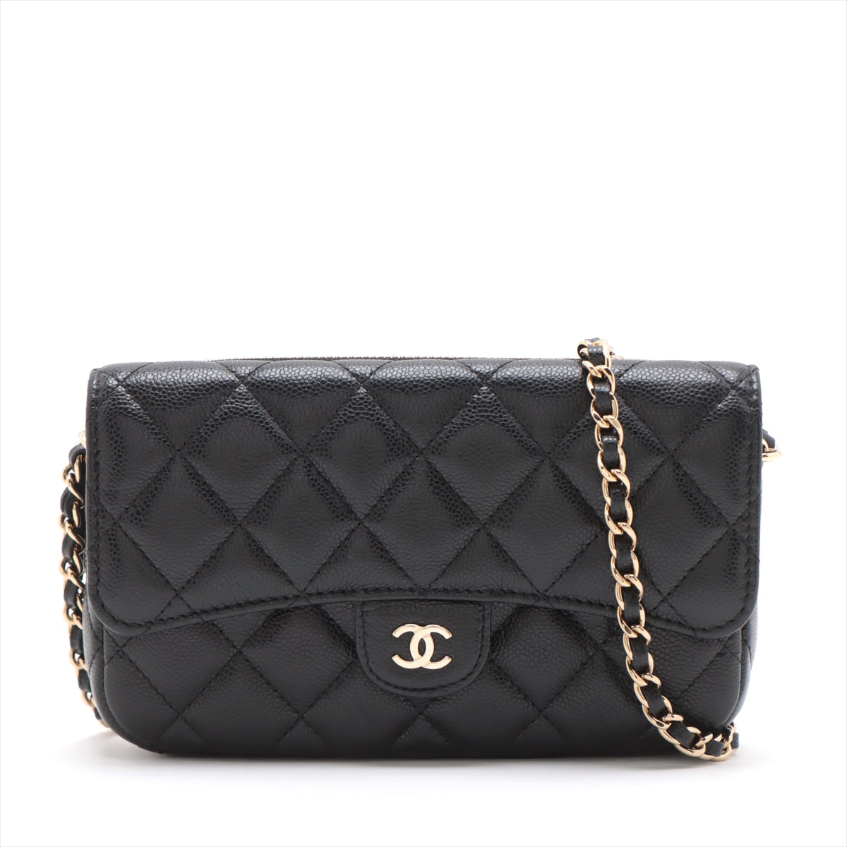 Chanel Matrasse Caviar S Chain Wallet Black G