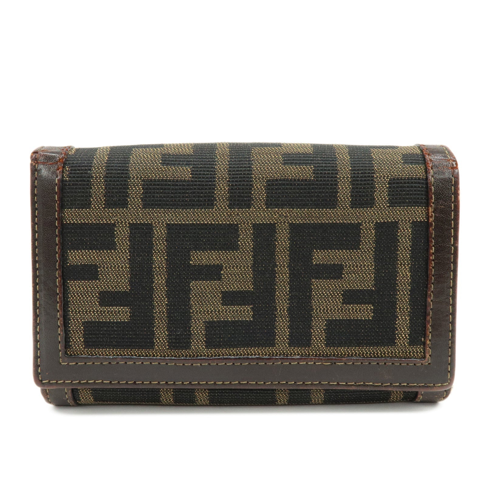 Zucca Bi-fold Compact Wallet Leather Canvas Brown Handbag