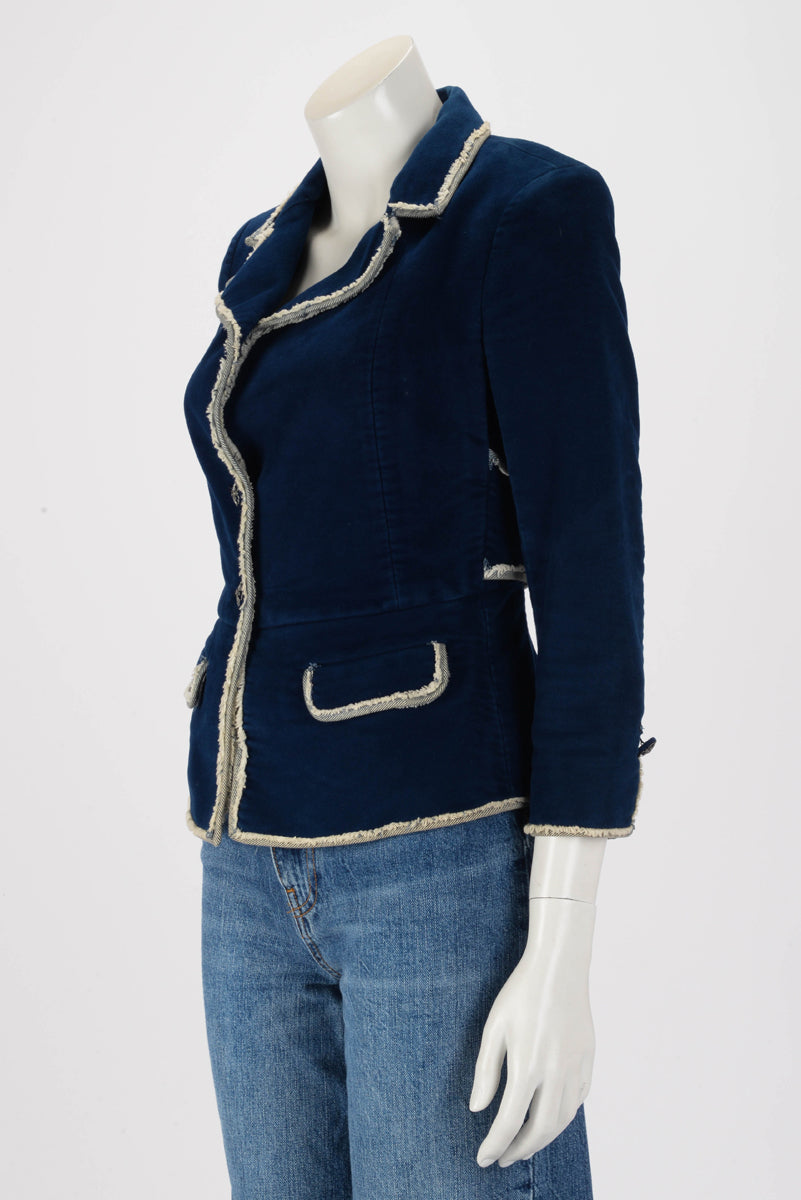 Chanel Blue Velvet Frayed Edge Corset Jacket Fr 36