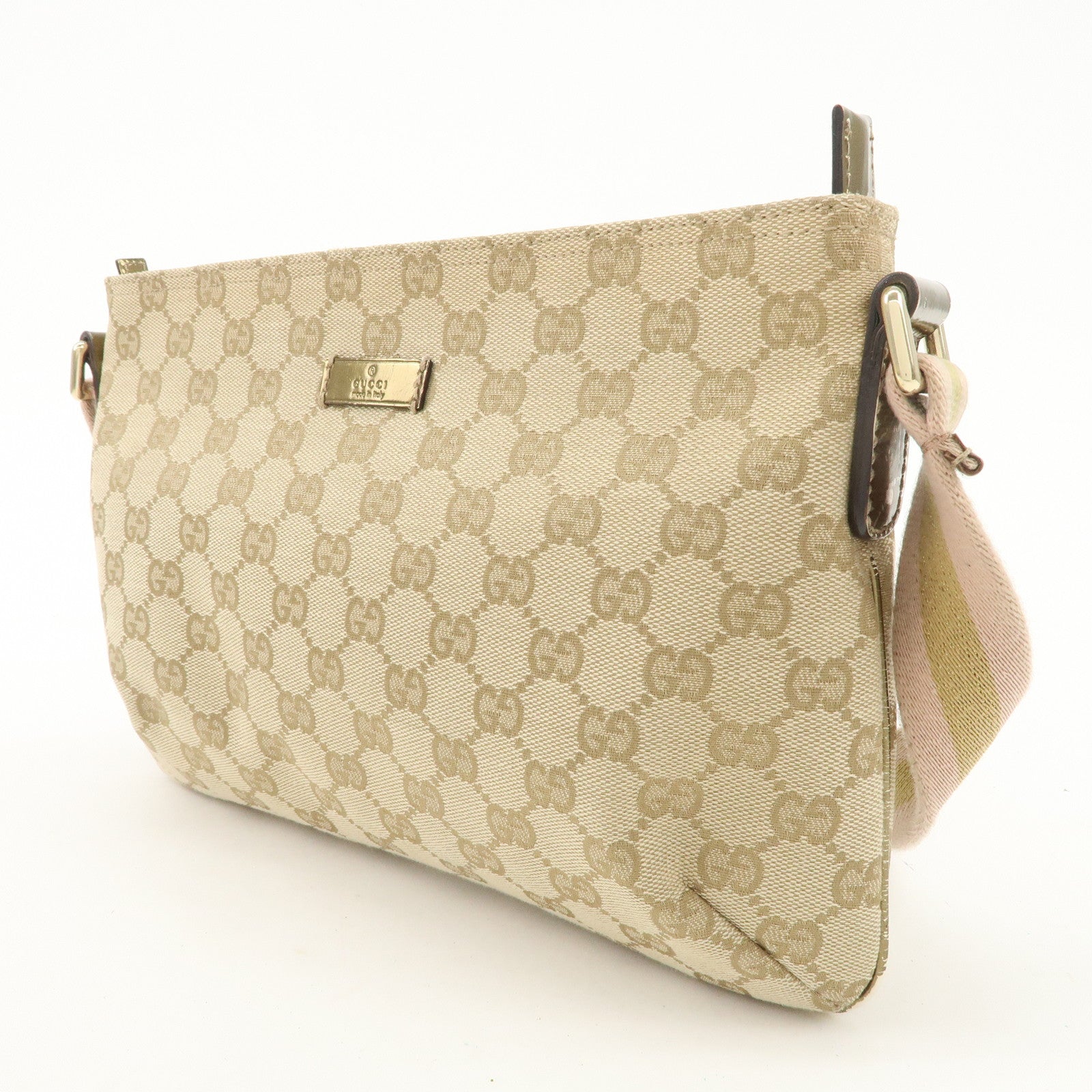 GUCCI Sherry GG Canvas Leather Shoulder Bag Pink Beige 189749