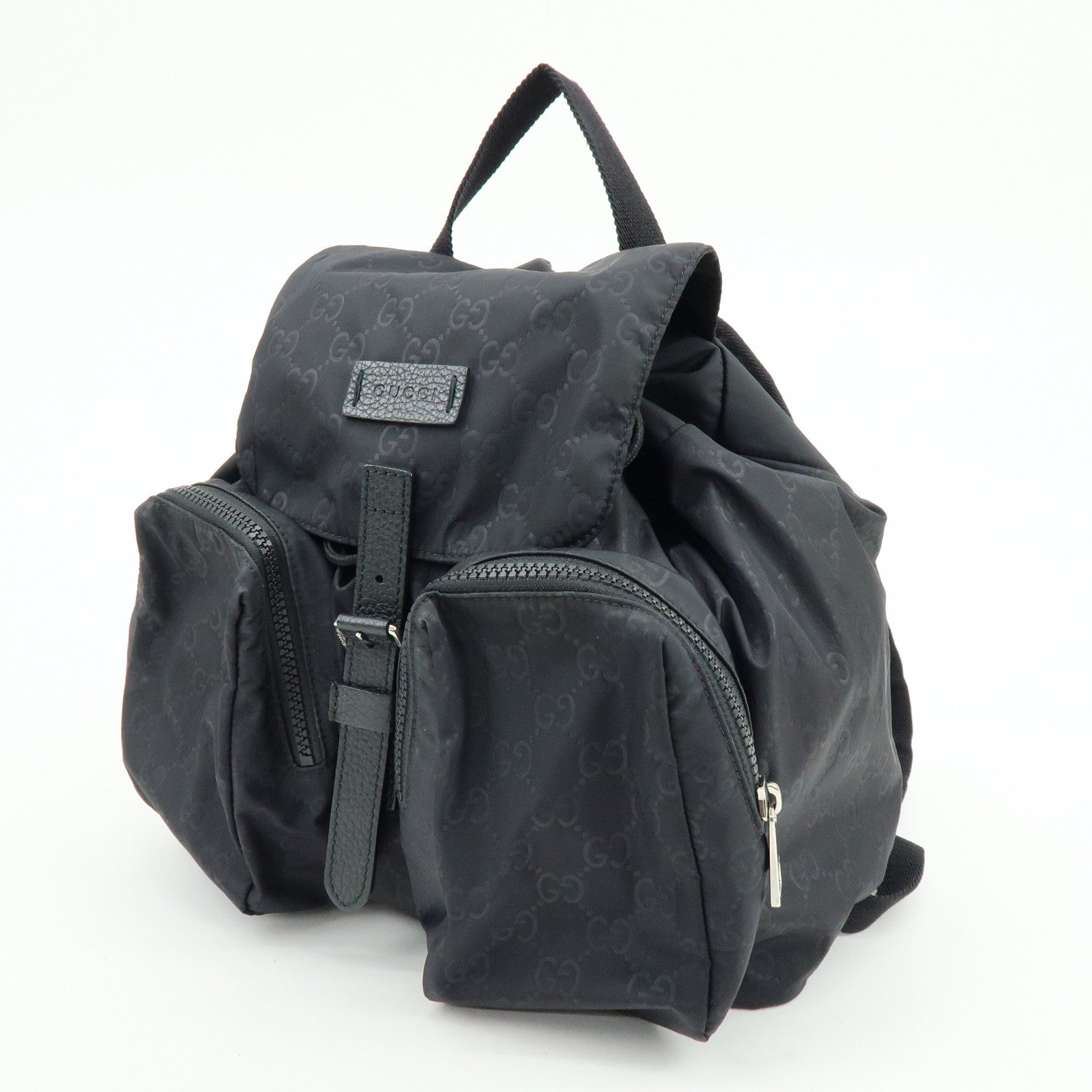 GUCCI GG Nylon Leather Backpack Ruck Sack Black 406361