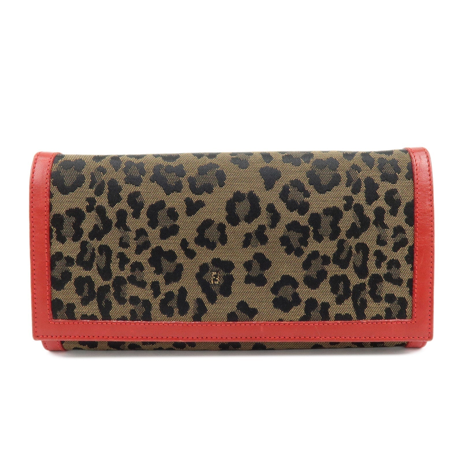 Zucca Long Wallet Leopard Leather Canvas Brown Handbag