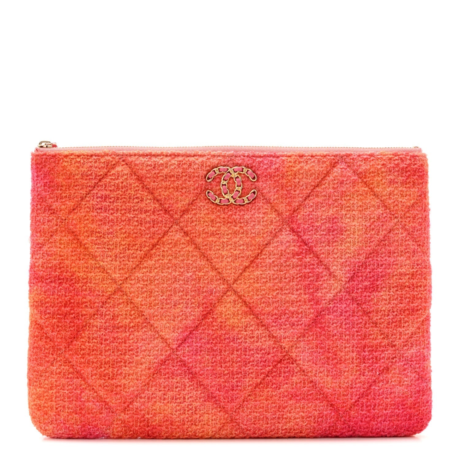 Chanel Tweed Large 19 Cosmetic Case Coral Pink Handbag