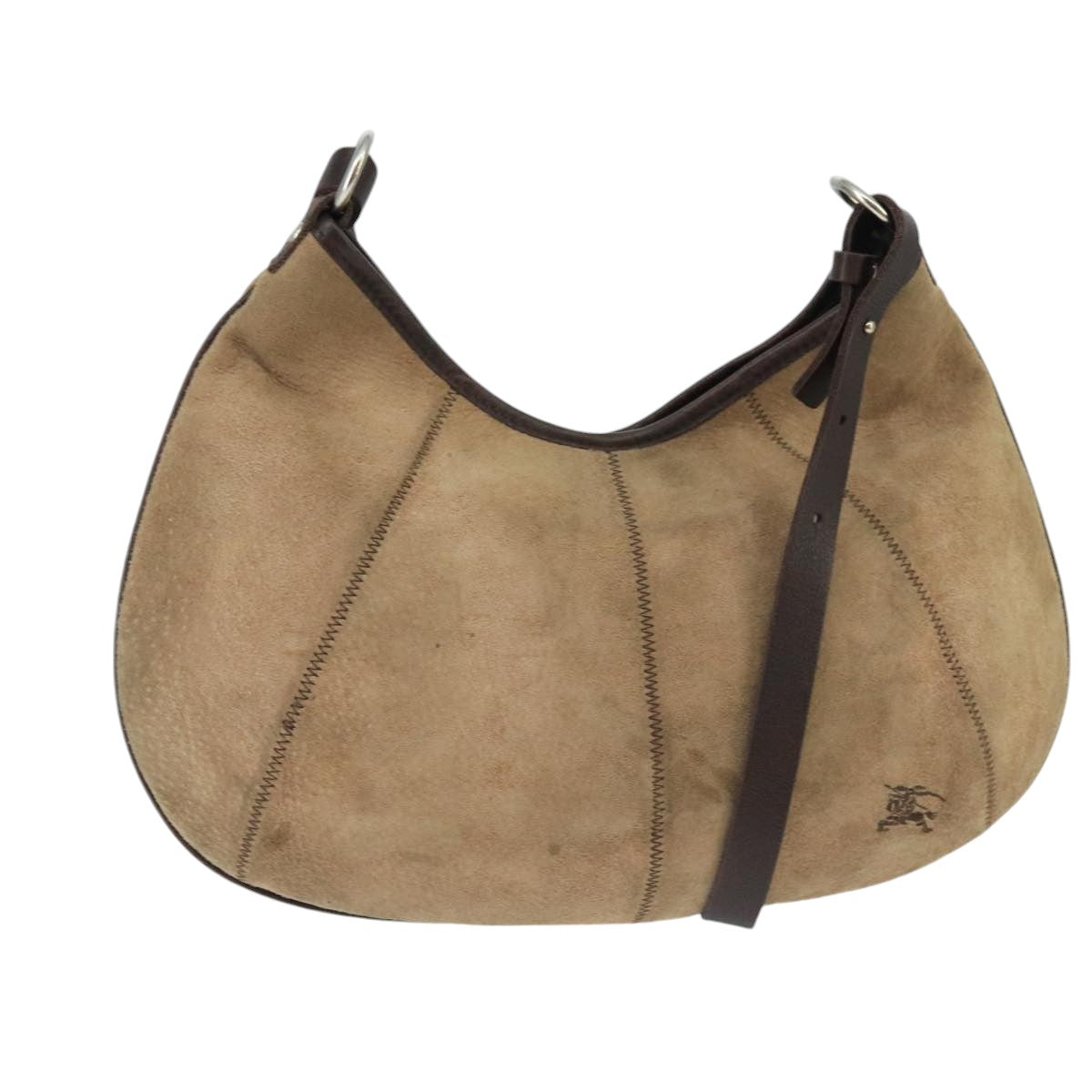 Burberry Label Shoulder Bag Suede Beige Blue