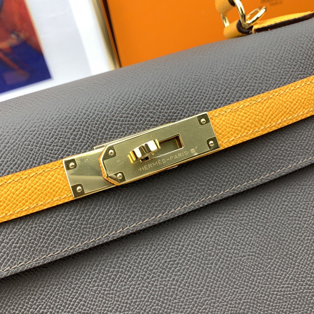 Top Quality Kelly Sellier Epsom Dark Grey Shoulder Bag