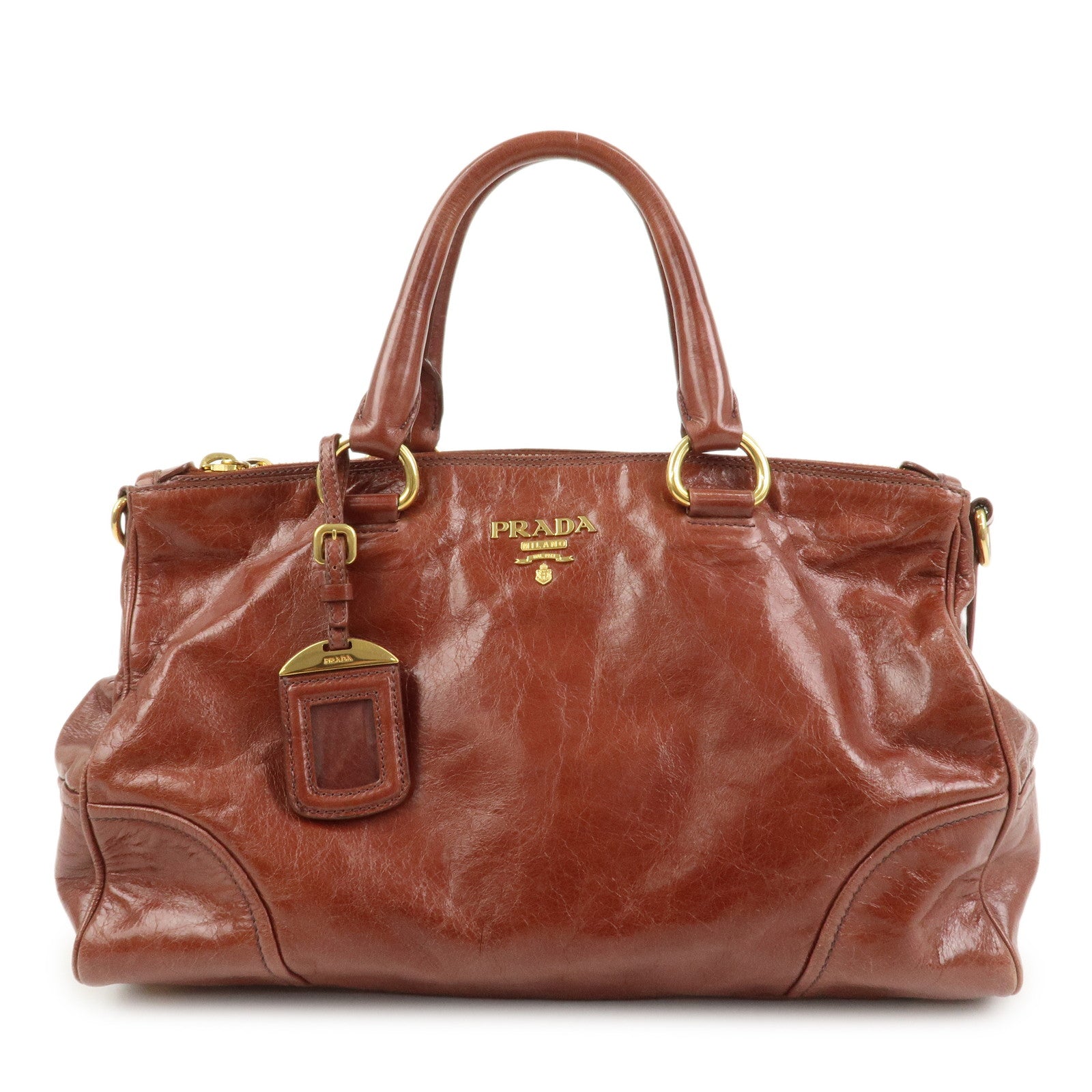 Shoulder Bag 2Way Hand Bag Leather Brown Logo