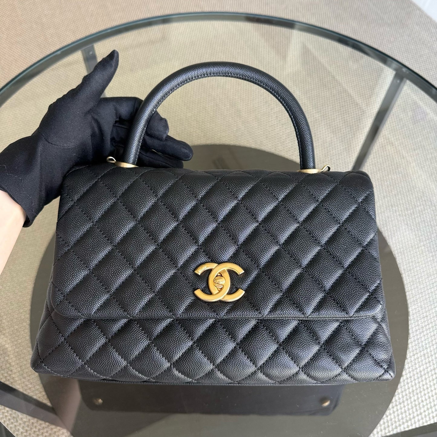 Chanel Coco Handle Medium - Caviar 29CM Quilted Black Gold Hardware Series 23