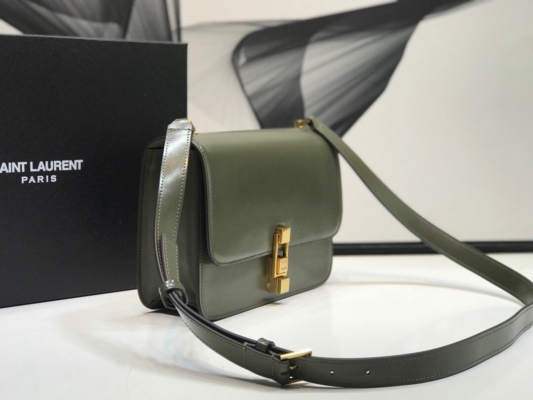 YSL Saint Laurent Le Carre Box Dark 9in Green Satchel Bag