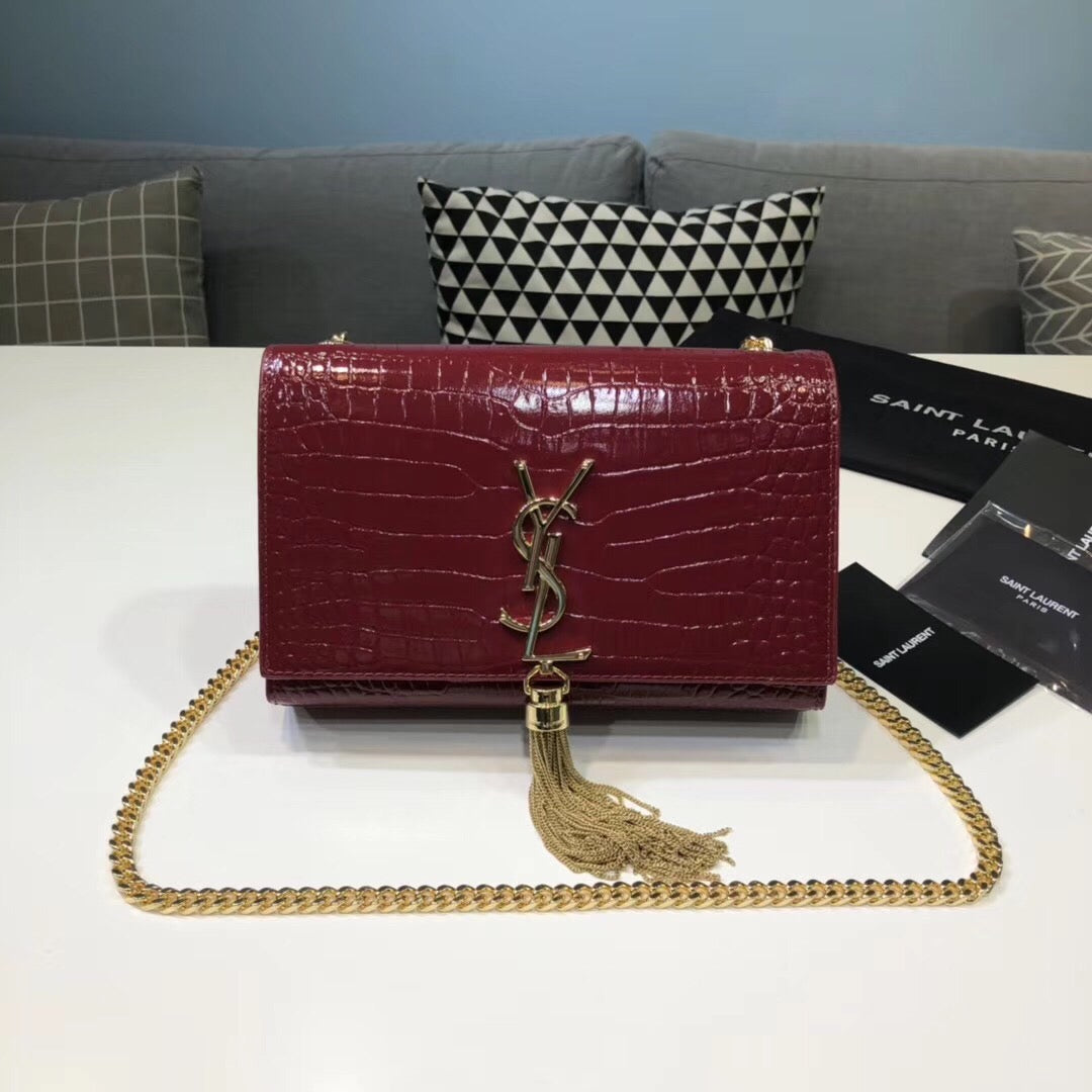 YSL Saint Laurent Kate Tassel Embossed Burgundy 7.8in Small Chain Handbag 78In20Cm Ysl