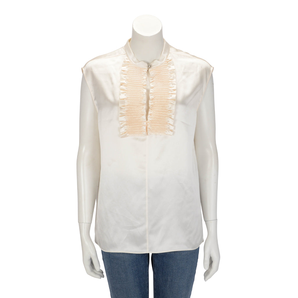 Chanel Ecru Silk Ruffled Sleeveless Top Fr 40 Bag
