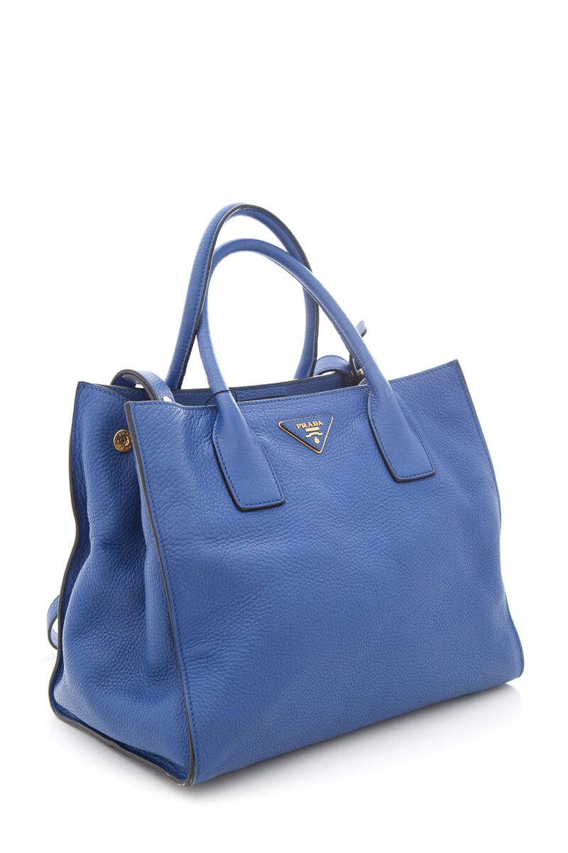 Prada Donna Cobalt Grained Tote Leather Vitello Blue Tote Bag