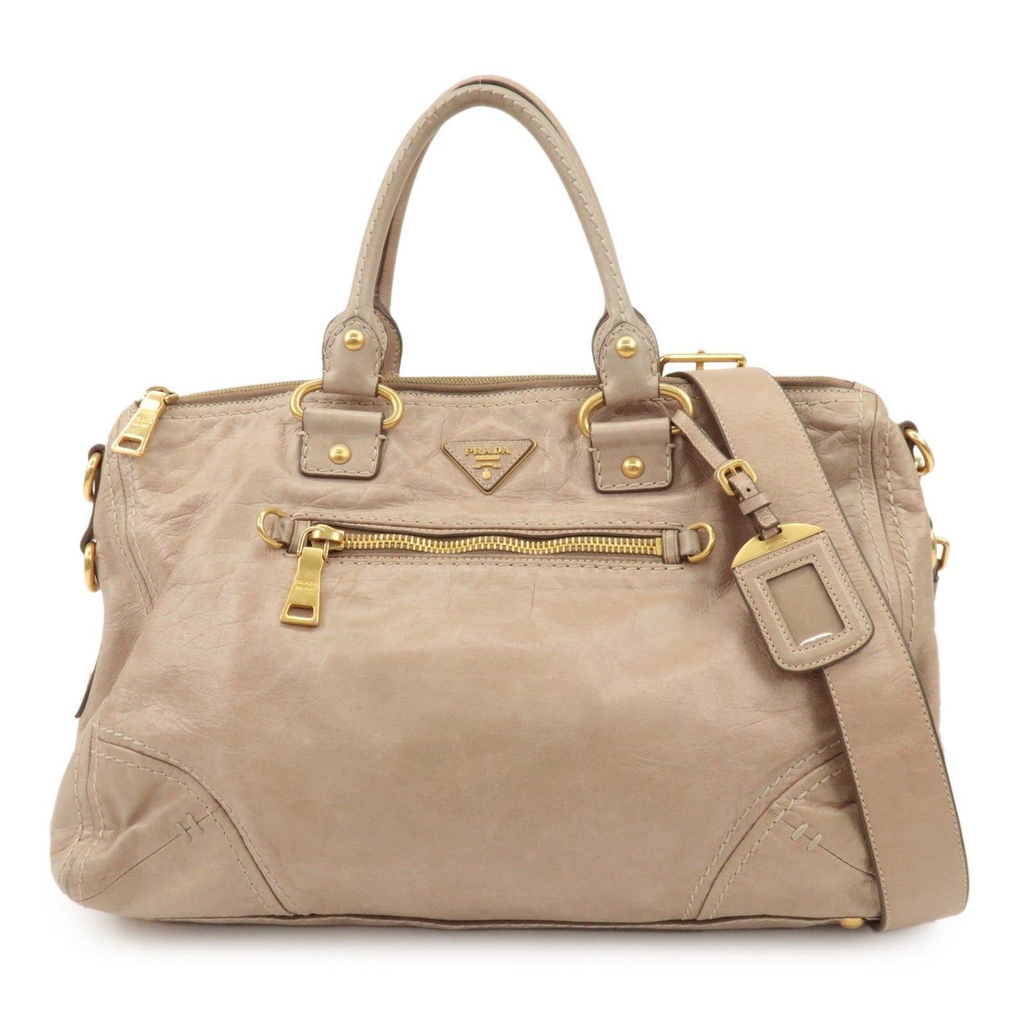 Tote Bag Triangle 2Way Bag Shoulder Bag d Leather Beige Logo