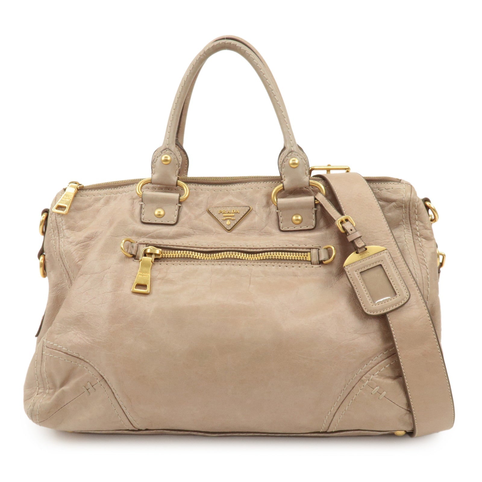 Tote Bag Triangle 2Way Bag Shoulder Bag d Leather Beige Logo