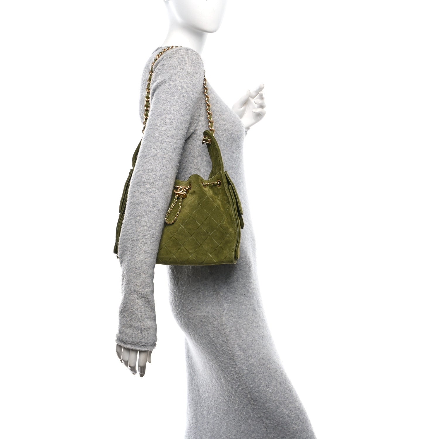 Chanel Suede Quilted Small 25 Handbag Khaki