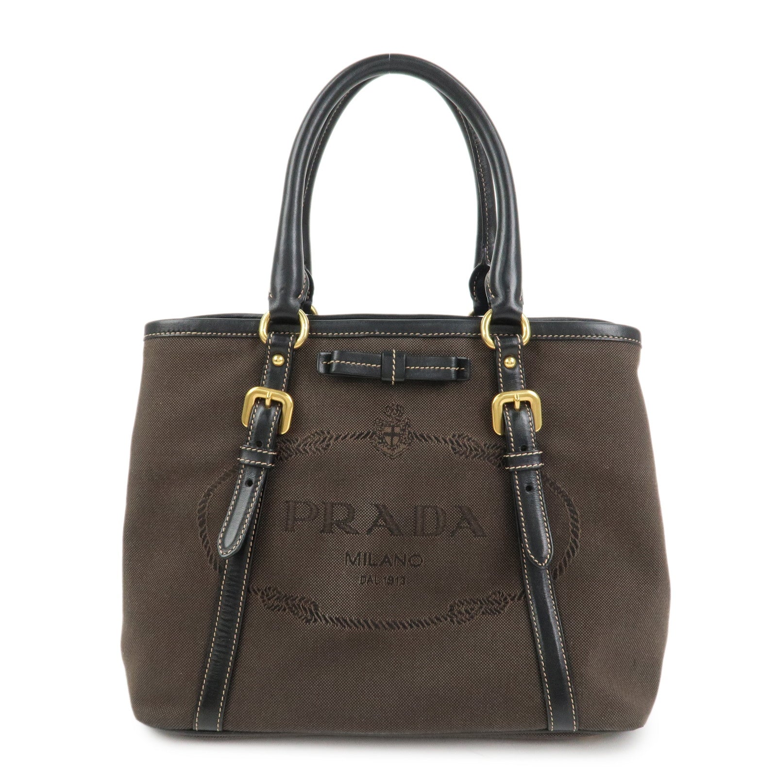 Tote Bag Jacquard 2Way Bag Hand Bag Leather Brown