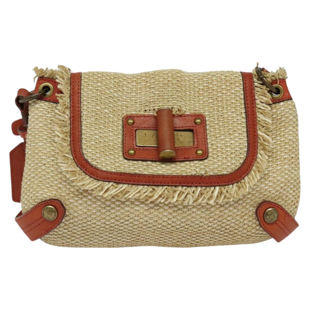 Burberry Label Shoulder Bag Wicker Beige Blue