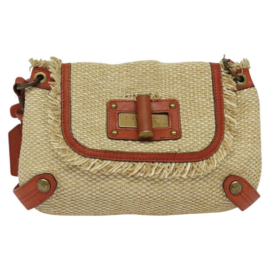 Burberry Label Shoulder Bag Wicker Beige Blue