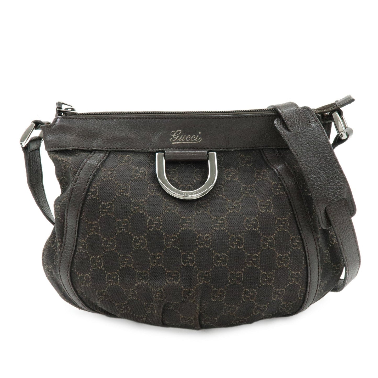GUCCI Abbey GG Canvas Leather Shoulder Crossbody Bag Brown 265691