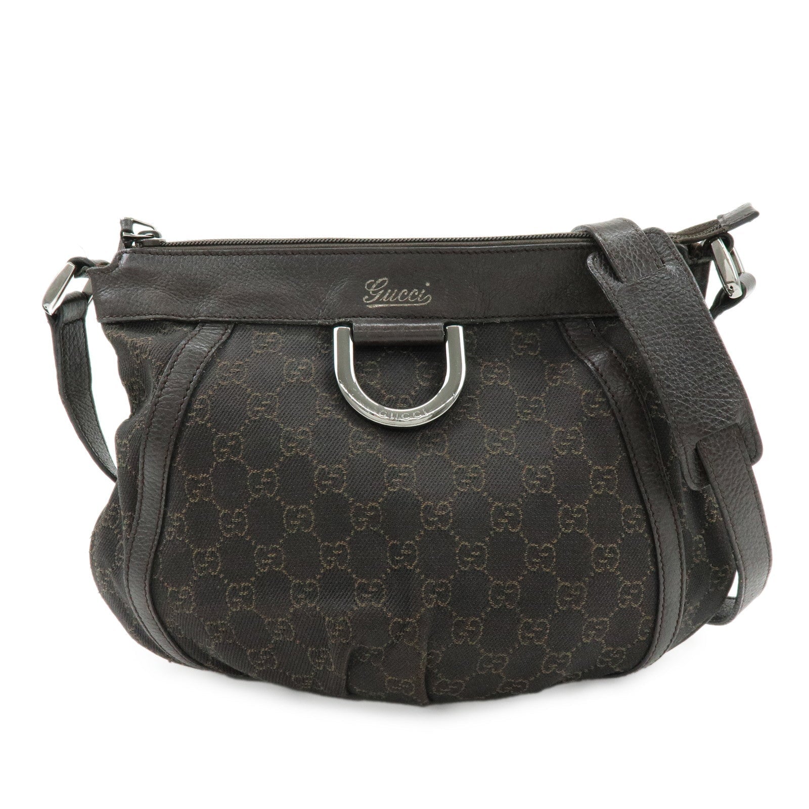 GUCCI Abbey GG Canvas Leather Shoulder Crossbody Bag Brown 265691