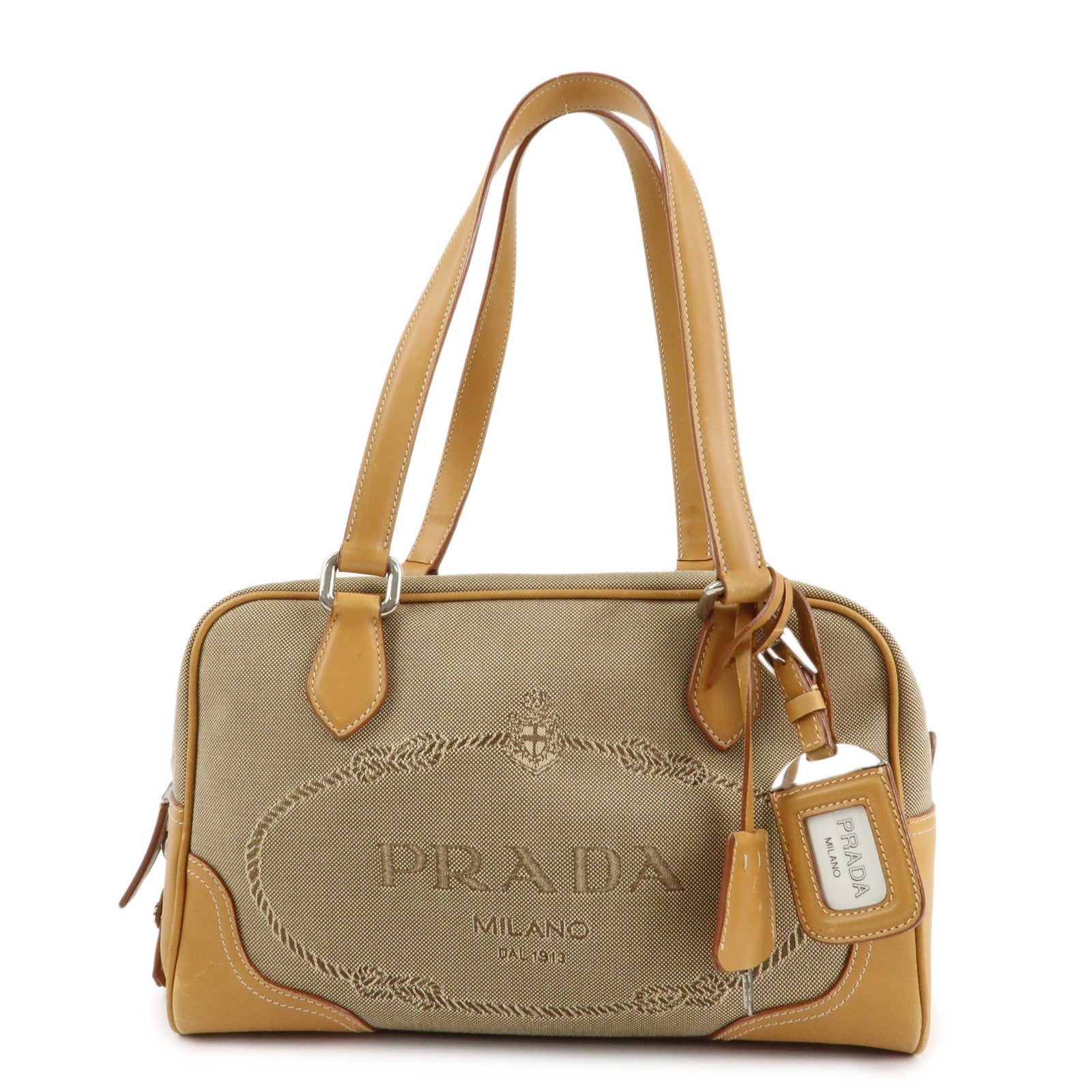 Shoulder Bag Jacquard Boston Bag d Leather Beige Logo