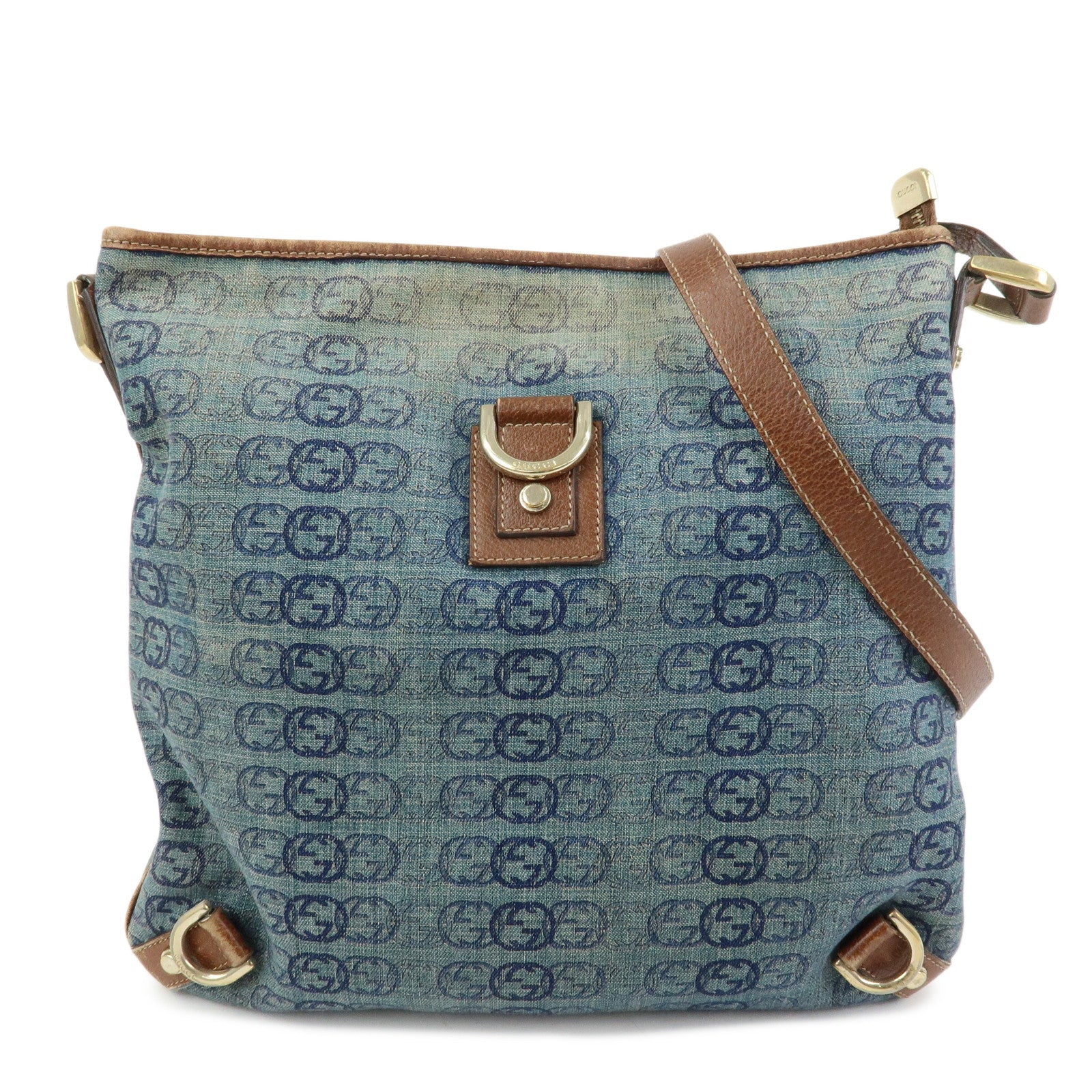 GUCCI Abbey Denim Leather Shoulder Bag Crossbody Bag Navy 131326