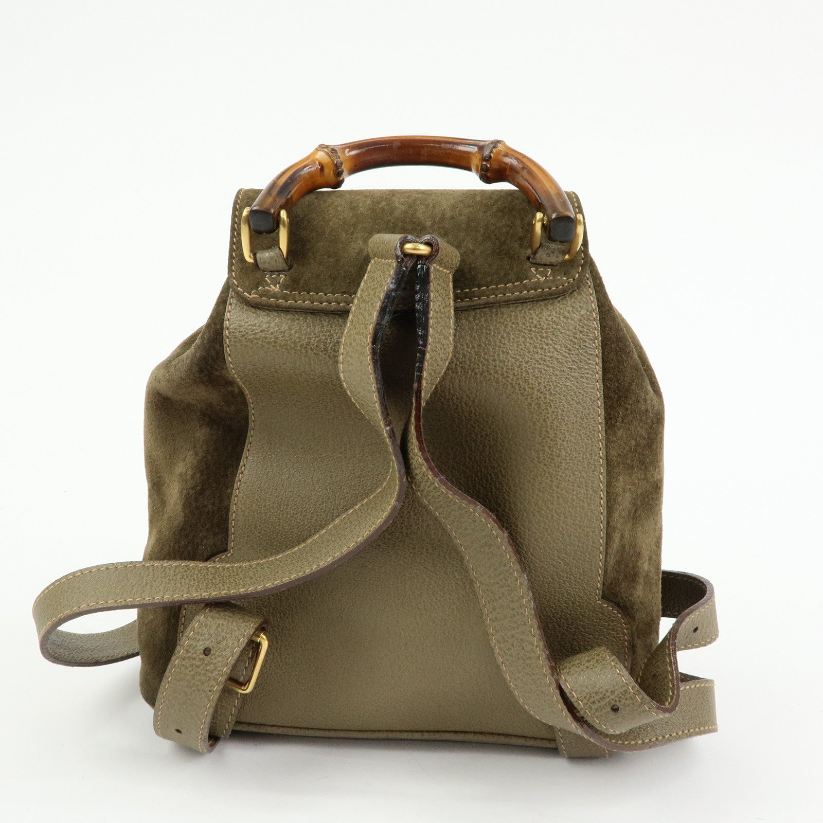 GUCCI Bamboo Suede Leather Backpack Rucksack Khaki 003?2058