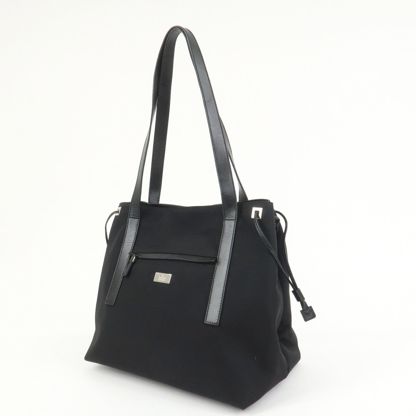 GUCCI Logo Nylon Leather Tote Bag Shoulder Bag Black 019??0493