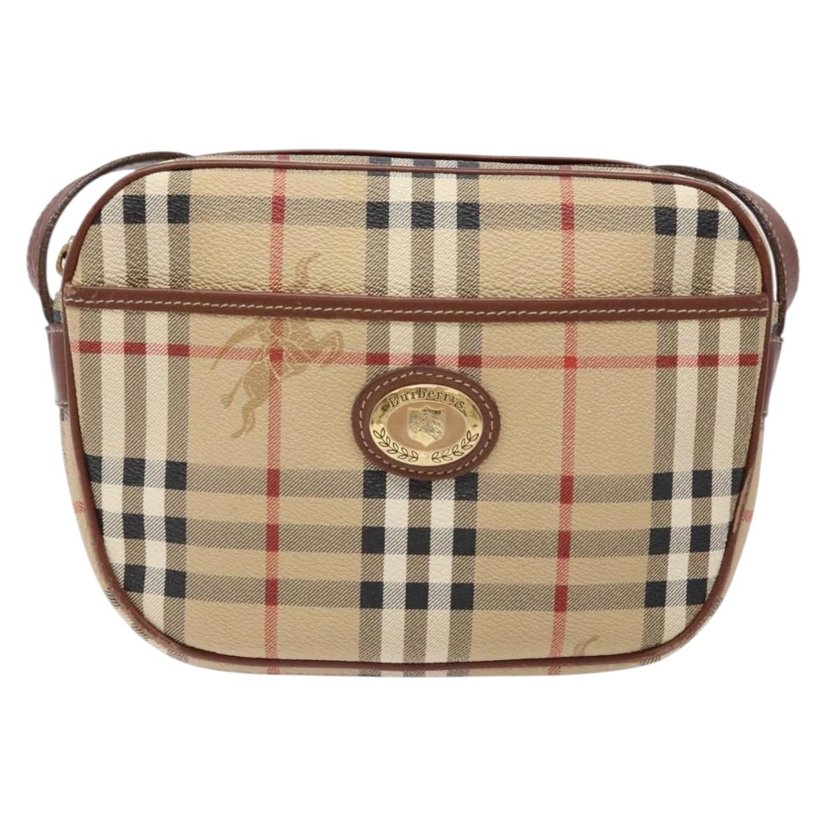 Burberry Nova Check Shoulder Bag Leather Canvas Beige