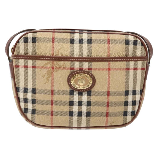 Burberry Nova Check Shoulder Bag Leather Canvas Beige