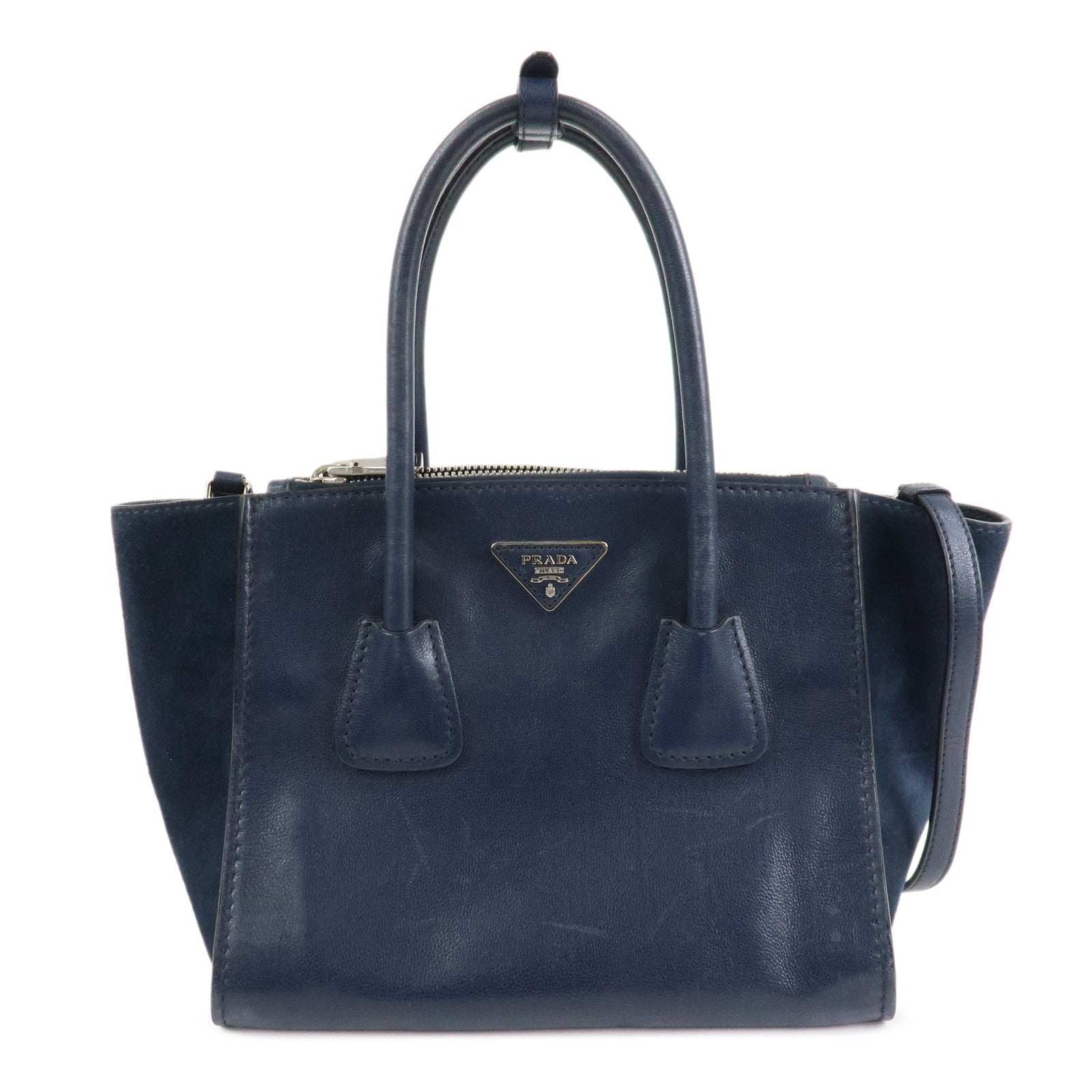 Tote Bag Triangle 2Way Bag Hand Bag Leather Navy Logo