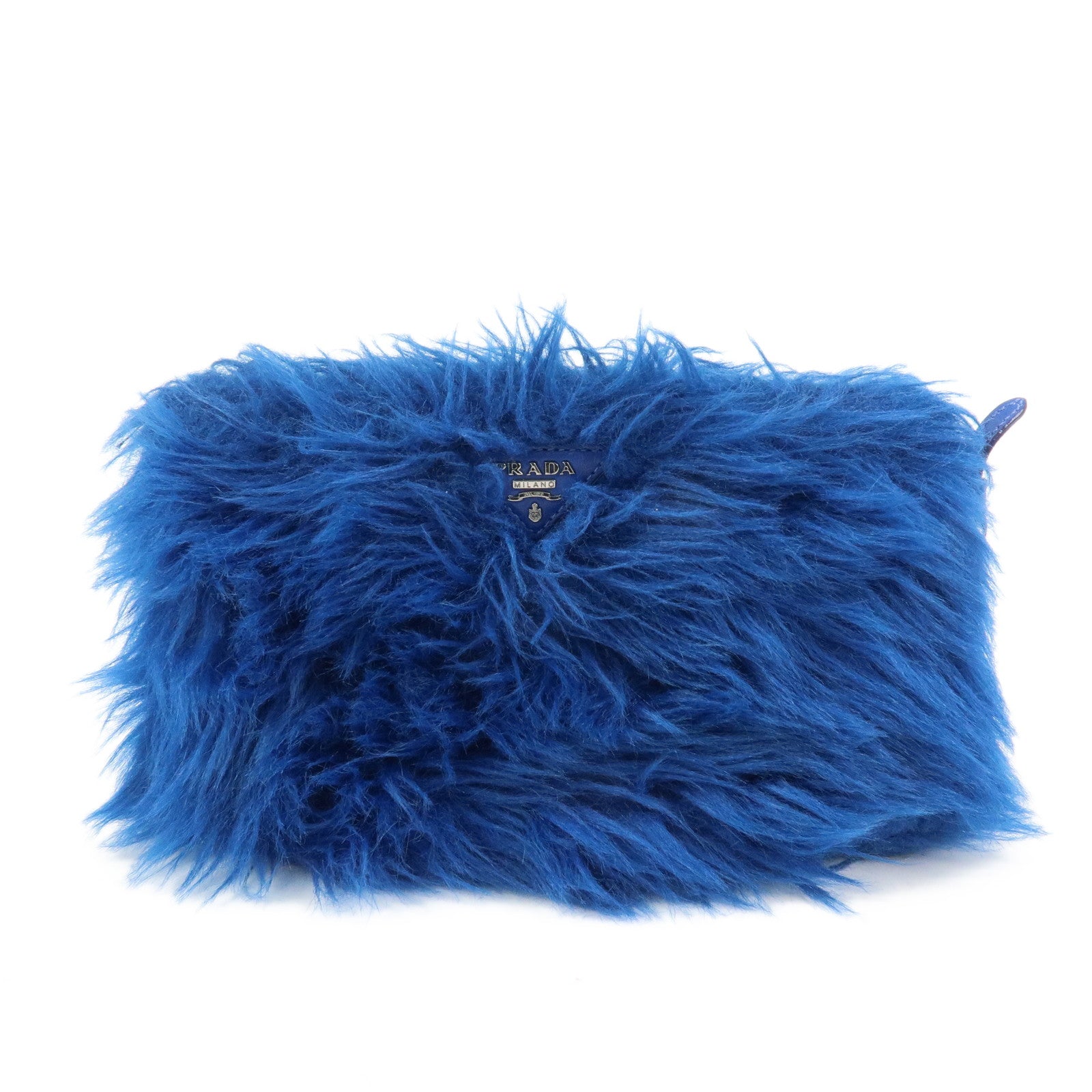 Clutch Bag Triangle Faux Fur Flat Pouch Blue Logo Shoes
