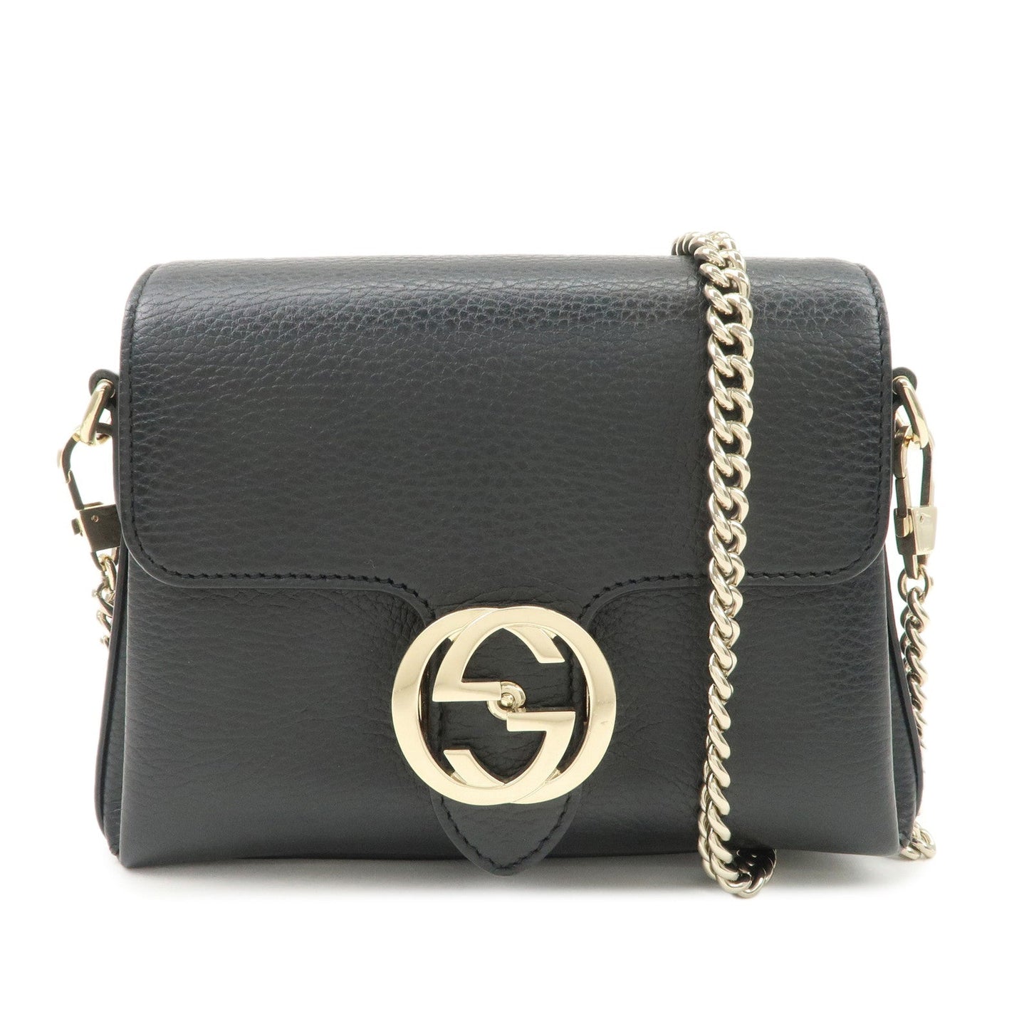 GUCCI Interlocking G Leather Chain Shoulder Bag Black 607720