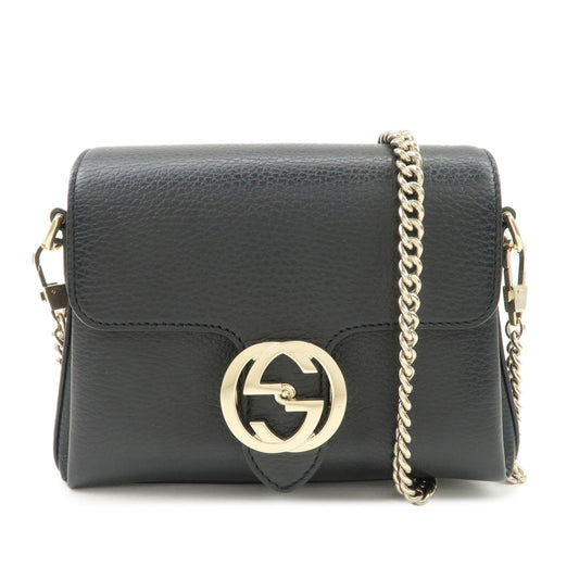 GUCCI Interlocking G Leather Chain Shoulder Bag Black 607720