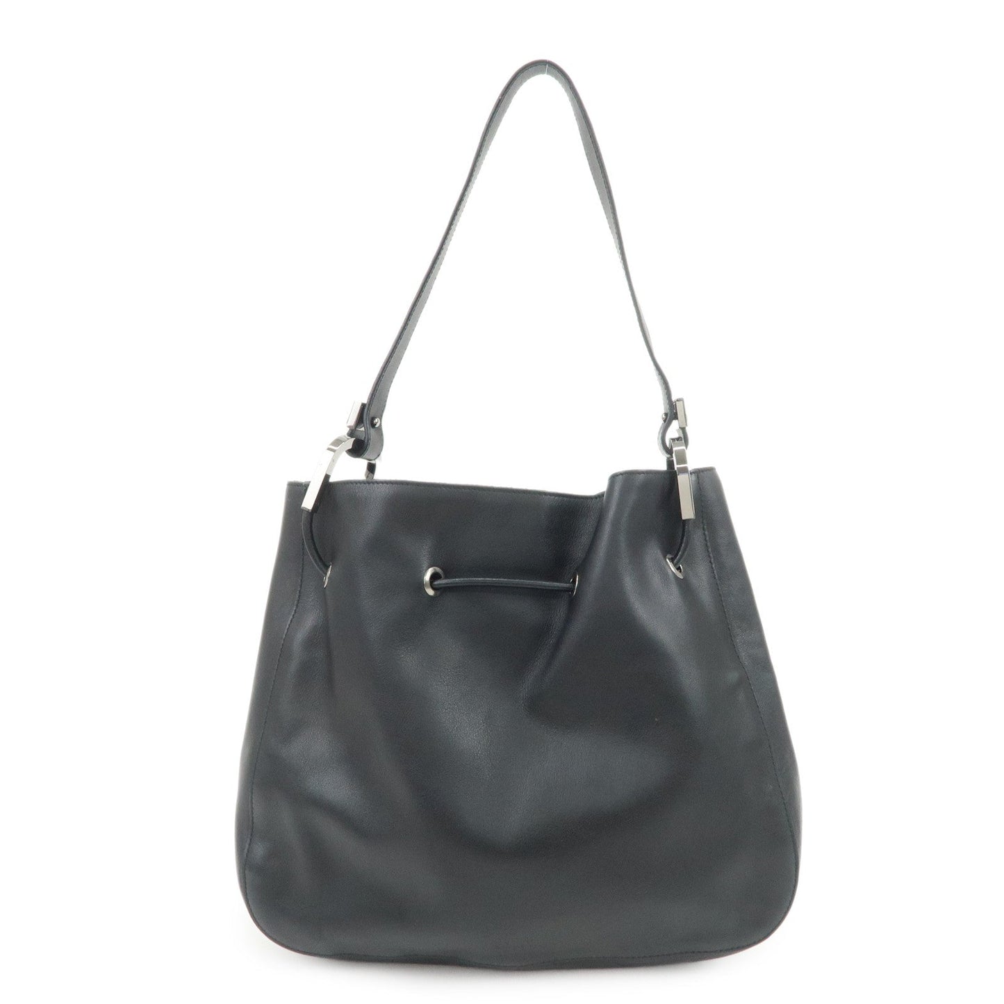 GUCCI Logo Leather Shoulder Bag Hand Bag Black 001?3748