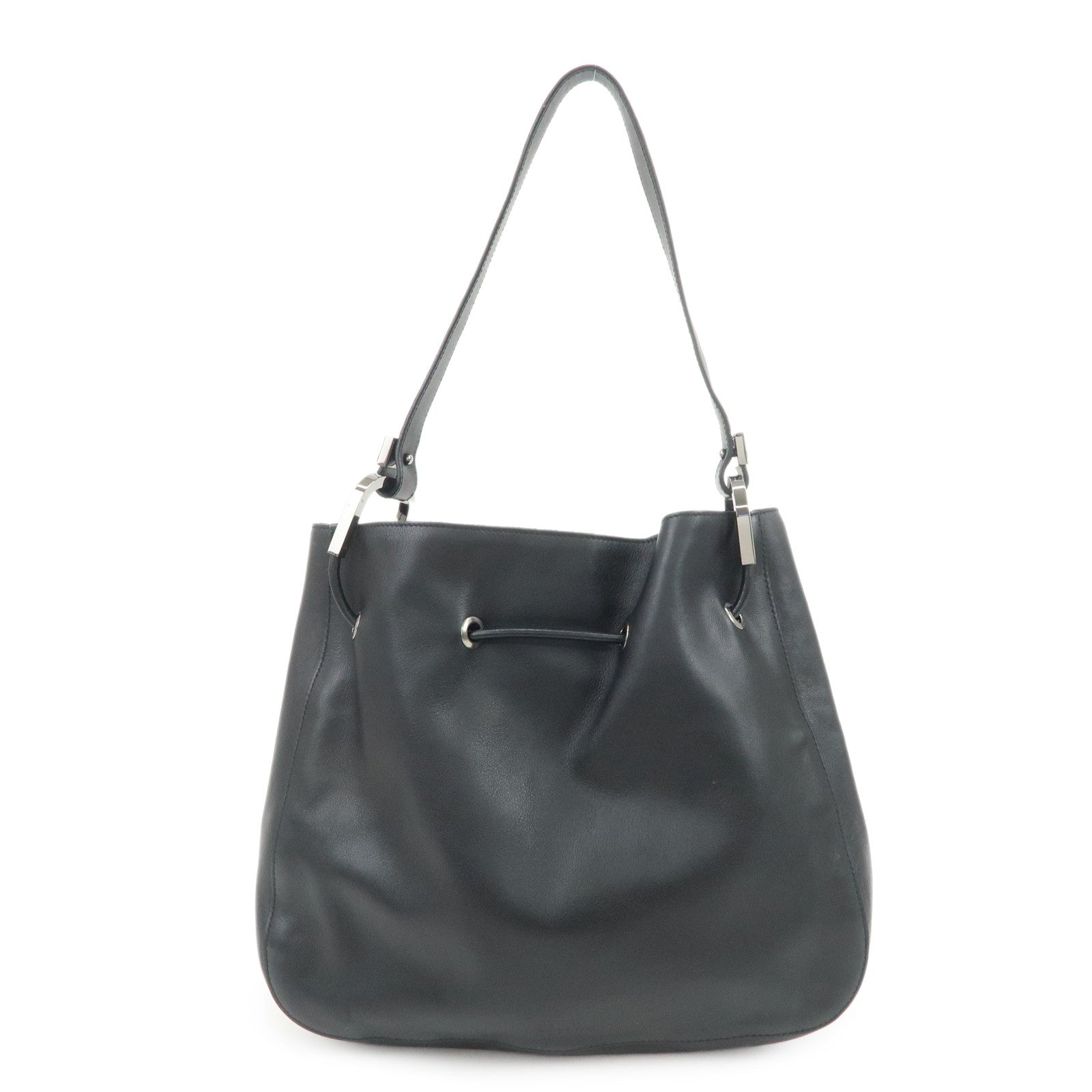 GUCCI Logo Leather Shoulder Bag Hand Bag Black 001?3748