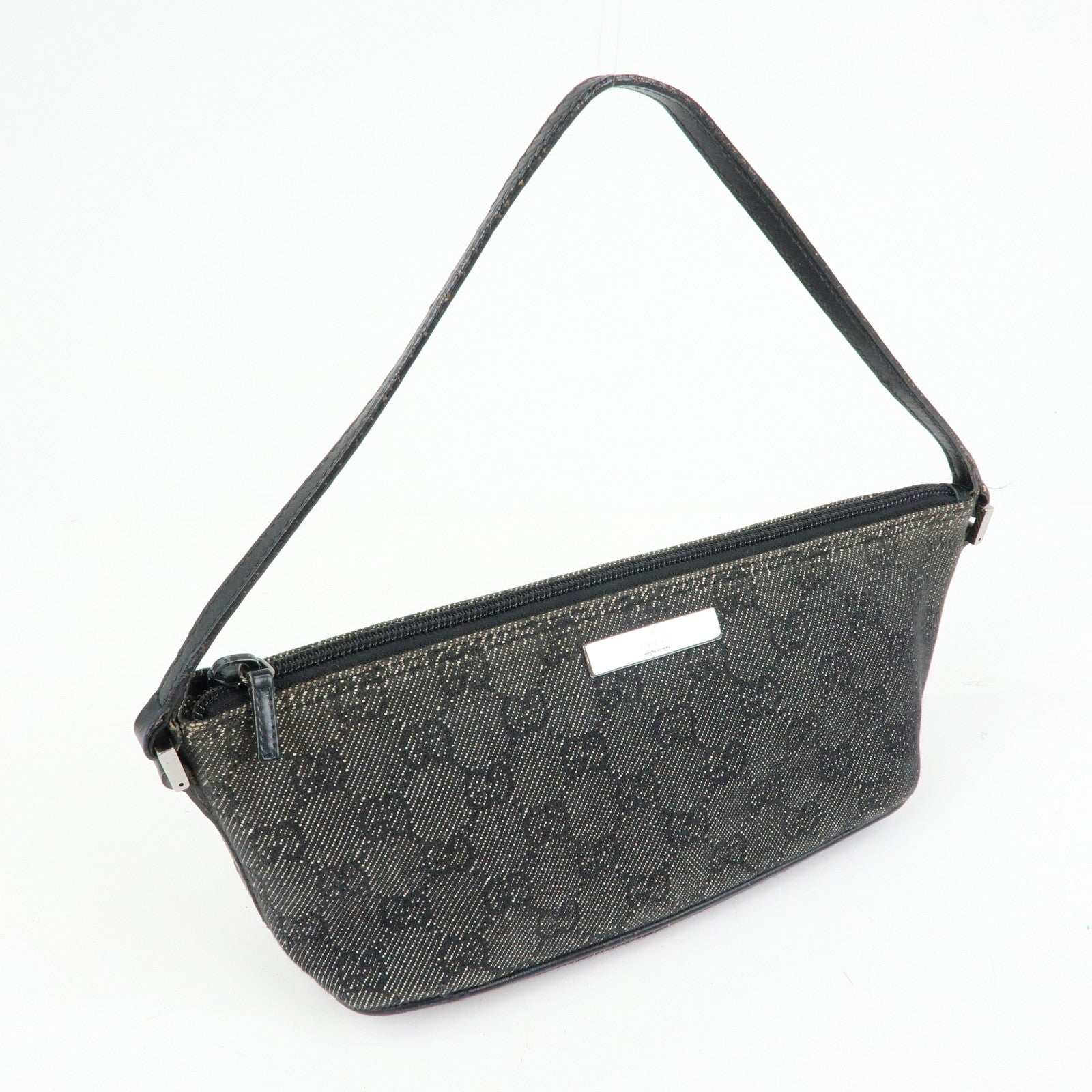 GUCCI Boat Bag GG Canvas Leather Accessory Pouch Black 07198