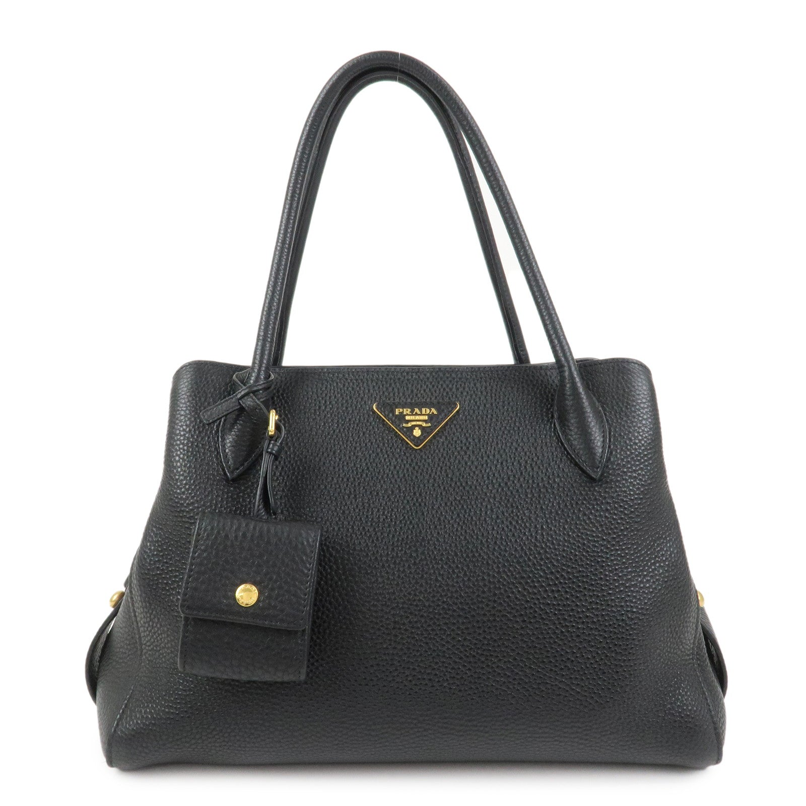 Triangle 2 Way Bag Hand Bag Leather Black Logo Handbag