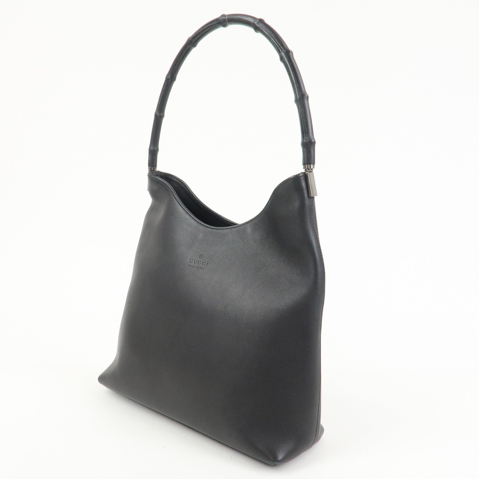 GUCCI Bamboo Leather Shoulder Bag Hand Bag Black 001 3244