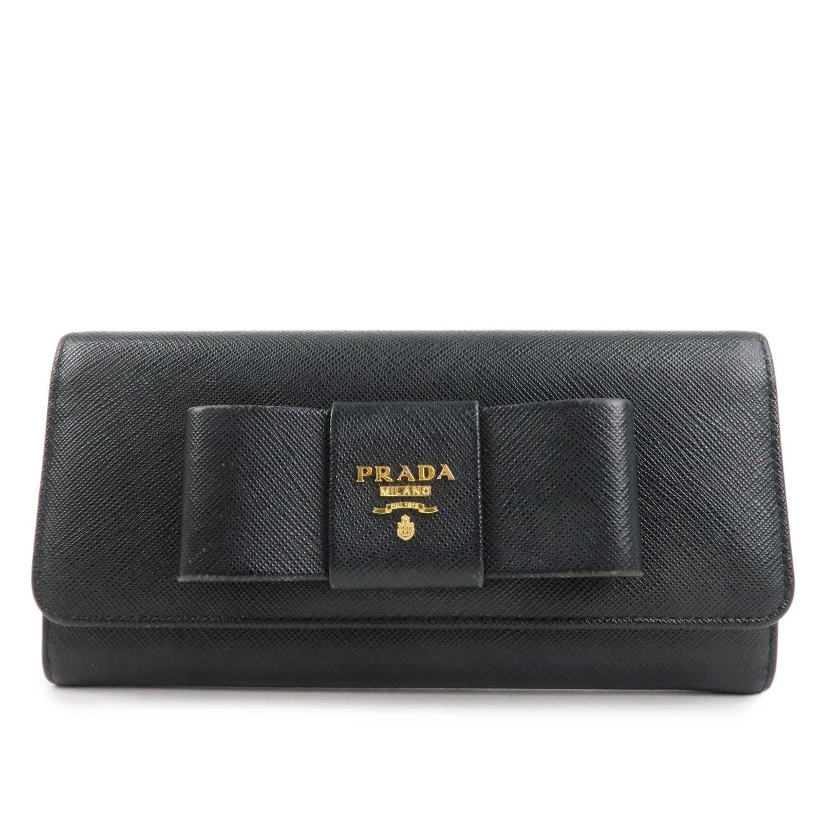Bi-Fold Long Wallet d Leather Saffiano Black Handbag