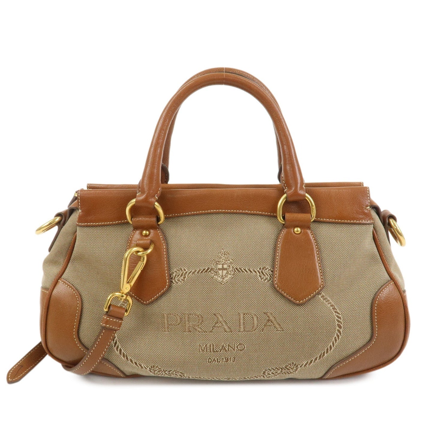 Jacquard 2Way Bag Hand Bag Leather Brown Logo Handbag