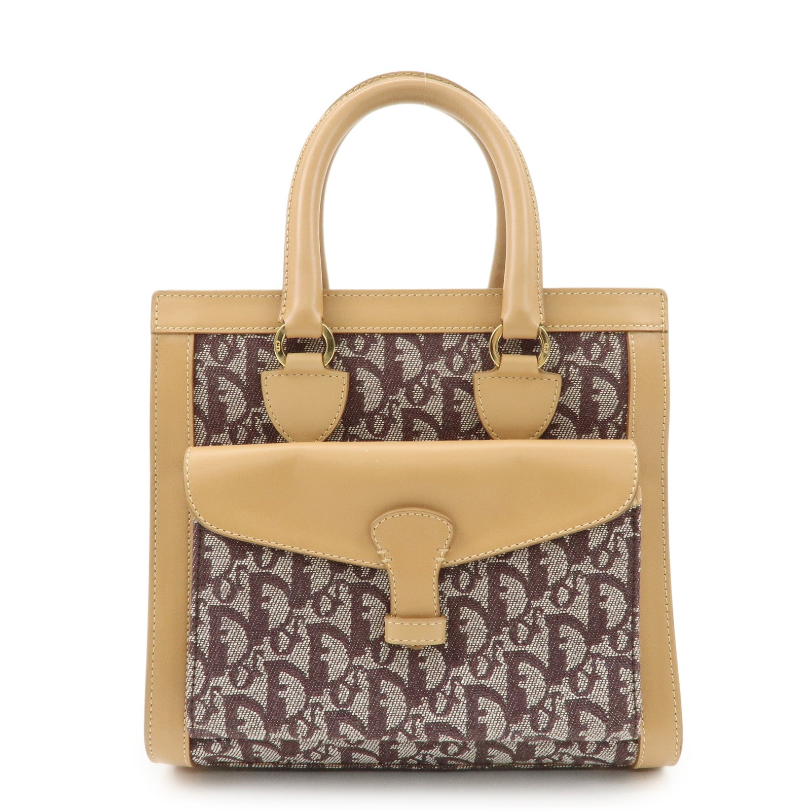 Dior Handbag Christian Trotter Jacquard Hand Bag HDW Leather Brown Gold