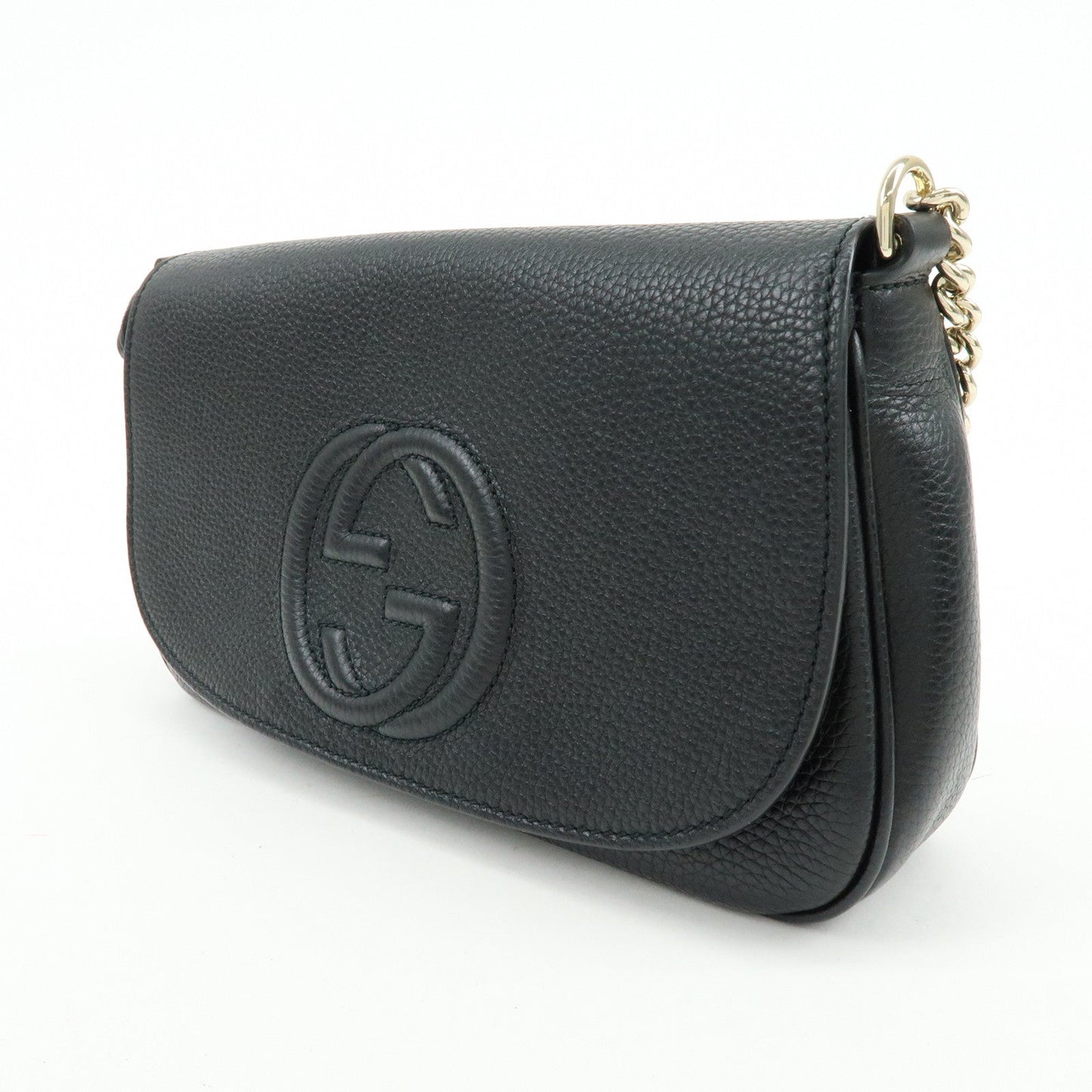 GUCCI SOHO Calf Leather Chain Shoulder Crossbody Bag Black 536224