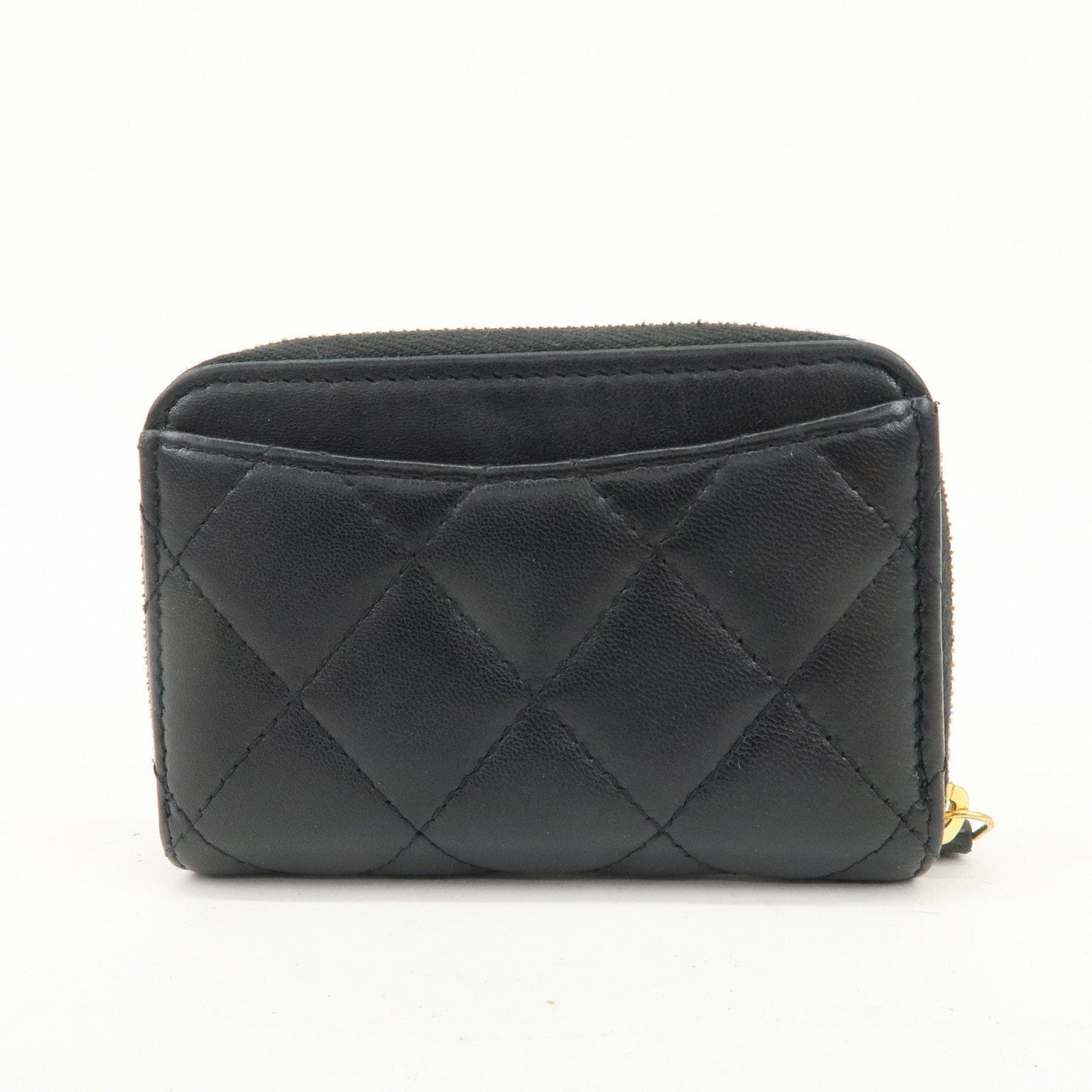 CHANEL Matelasse Lamb Skin Round Zippy Coin Case Black A84511