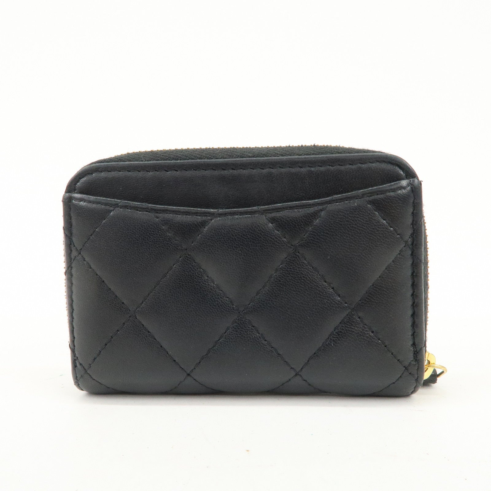 CHANEL Matelasse Lamb Skin Round Zippy Coin Case Black A84511