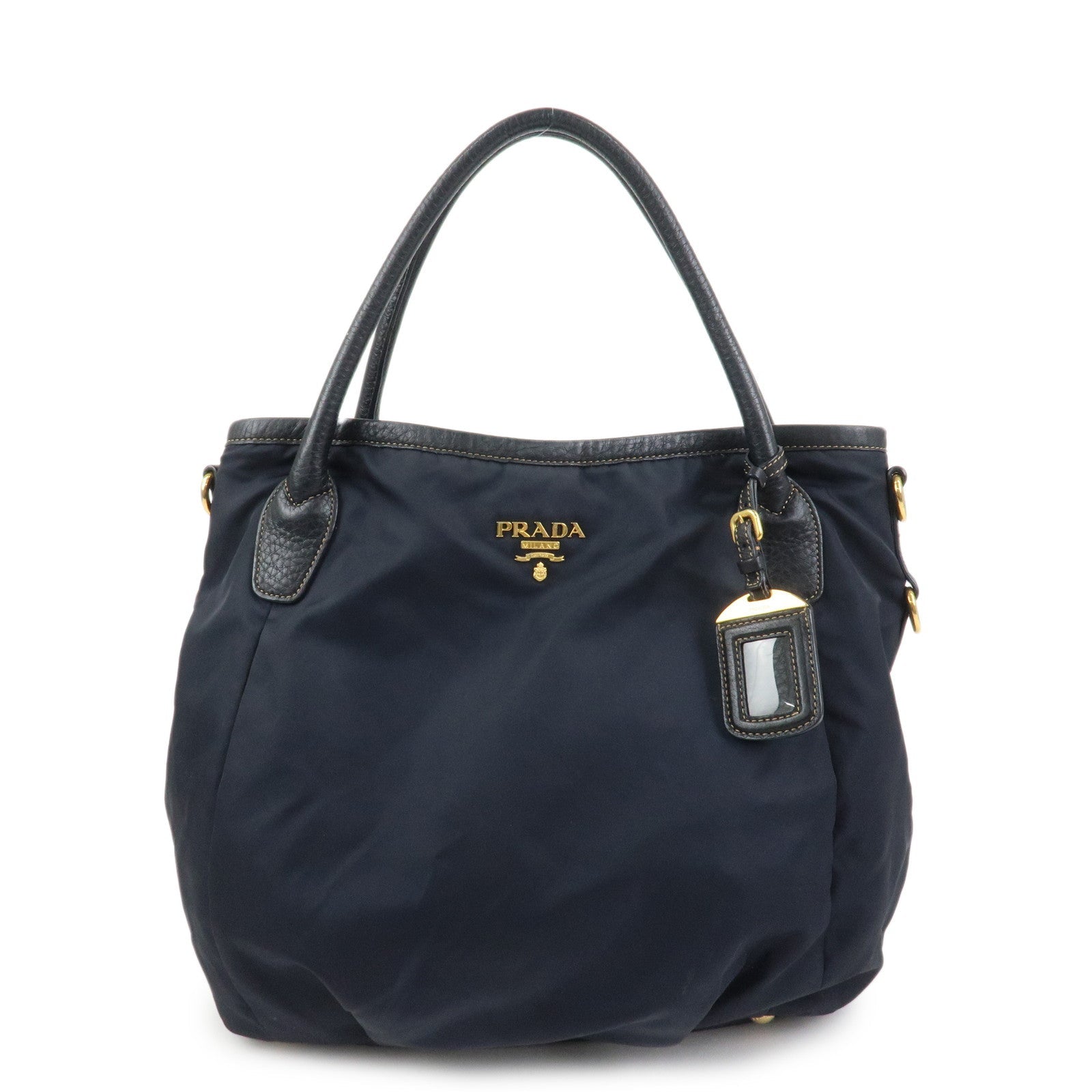 Shoulder Bag 2Way Bag Hand Bag Leather Nylon Navy