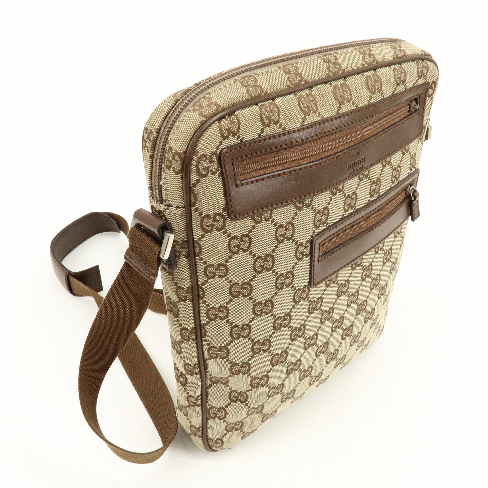 GUCCI GG Canvas Leather Shoulder Bag Crossbody Bag Brown 92551